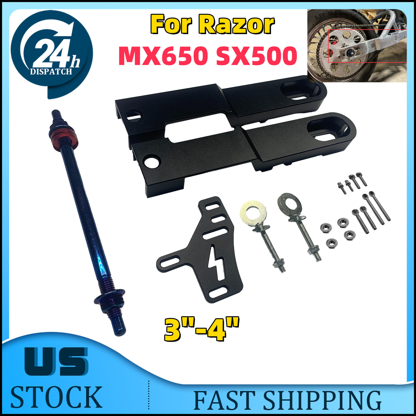 Rear For Razor MX650 SX500 Mini Bikes Bolt on Swing Arm Extension Kit 3″-4″ AL