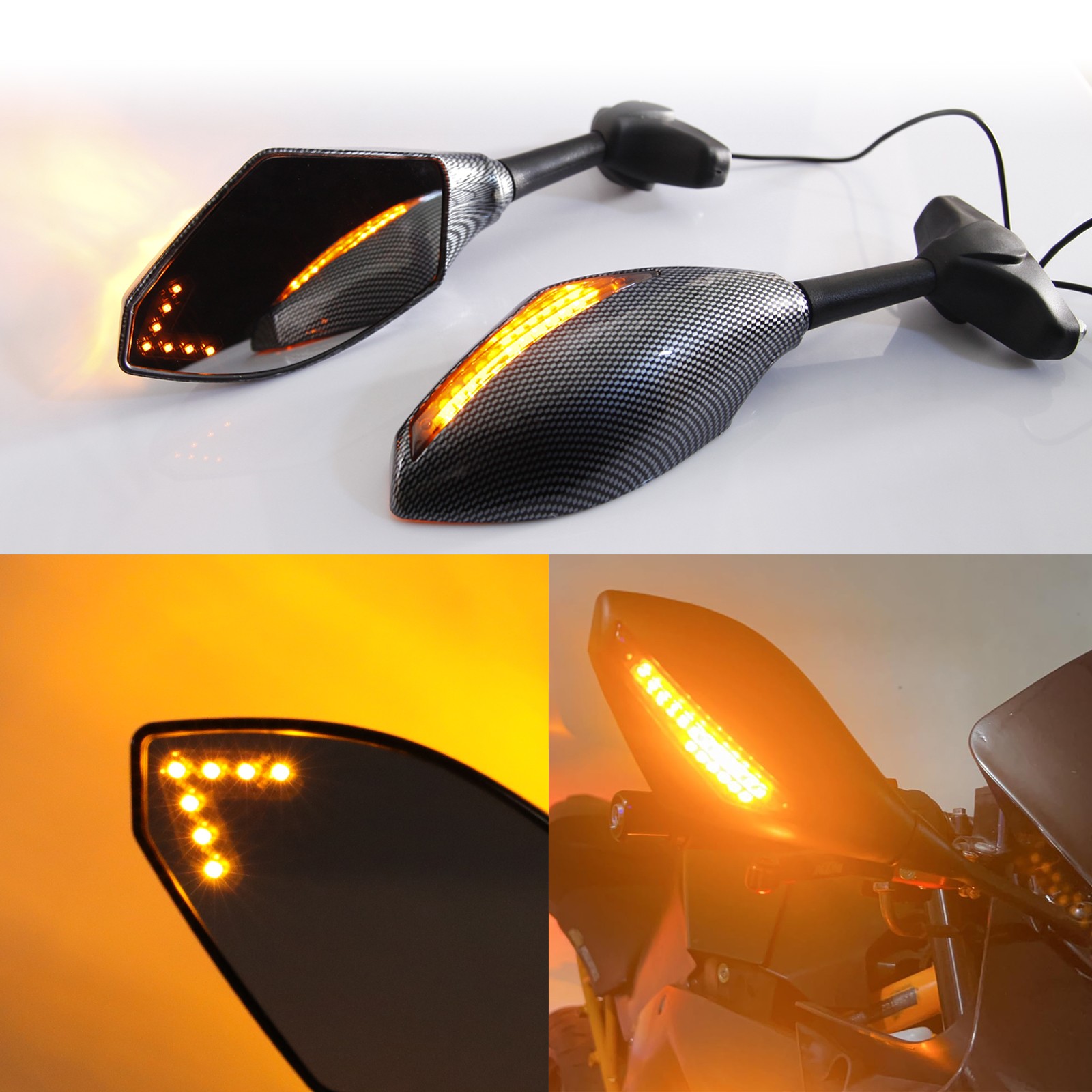 Motorcycle Rear View Mirrors LED Turn Signal For Kawasaki Ninja ZX6R ZX636 ZX9R