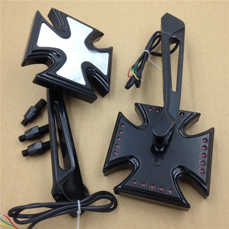 Black Custom LED turn siganl integrated mirror Fit For Harley Electra Sportster