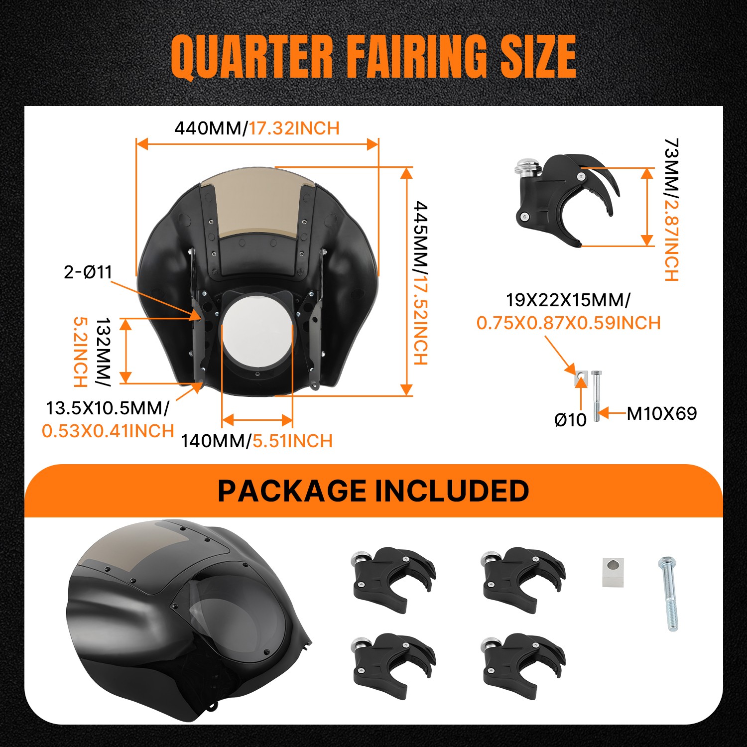 Quarter Headlight Fairing Windshield w/ 49mm Fork Clamp Fit For Harley Dyna 06+