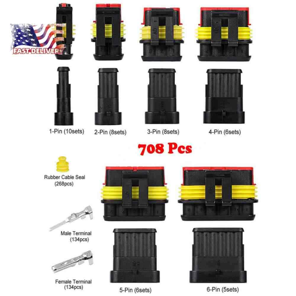 Waterproof Automotive Electrical Wire Connectors Plug Terminals 1-6Pin 708PCS