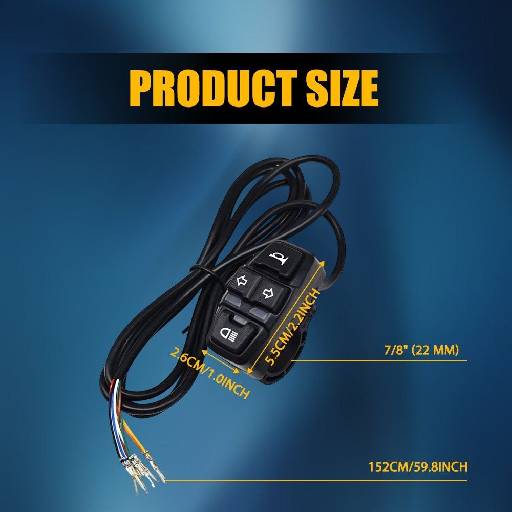 7/8in Headlight Switch Turn Signal Horn ON/OFF Button For Motorcycle Handlebar