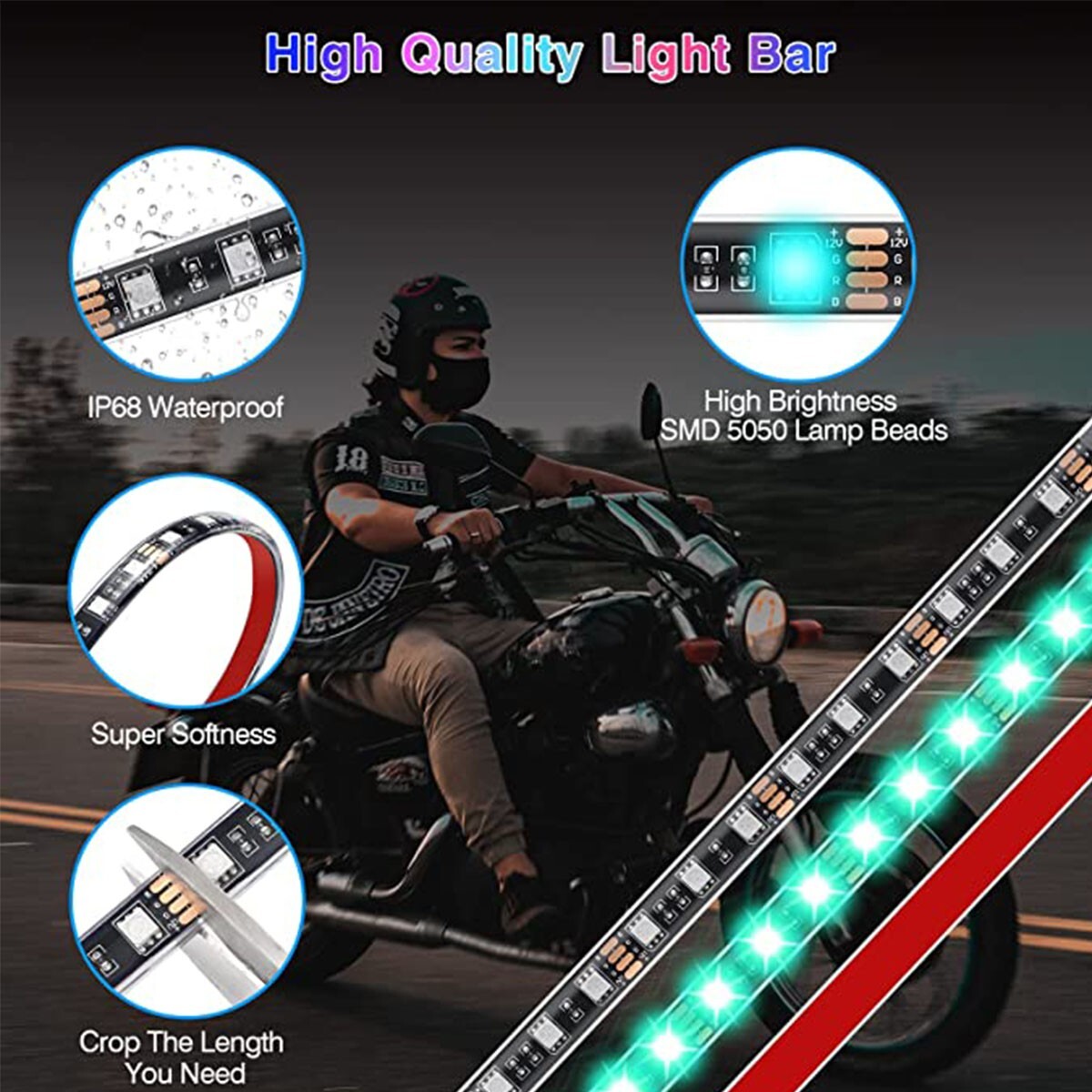 16PCS RGB bluetooth Motorcycle LED Light Accent Glow Neon Strip APP Control Kit