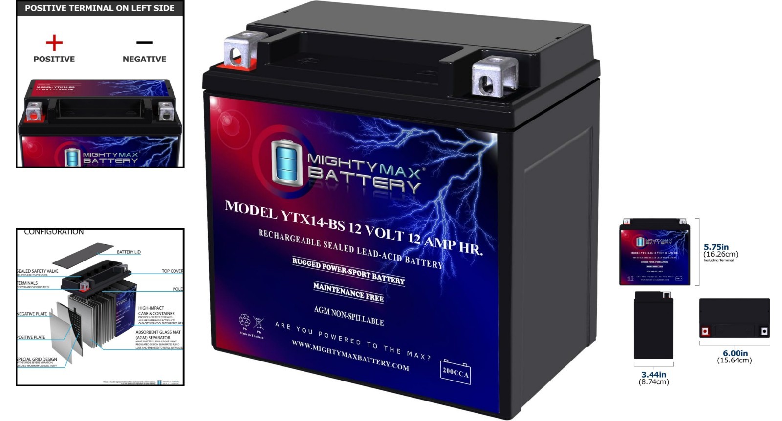 High-Performance 12 Volt 12AH AGM Battery with 200 CCA for Motorcycles and ATVs