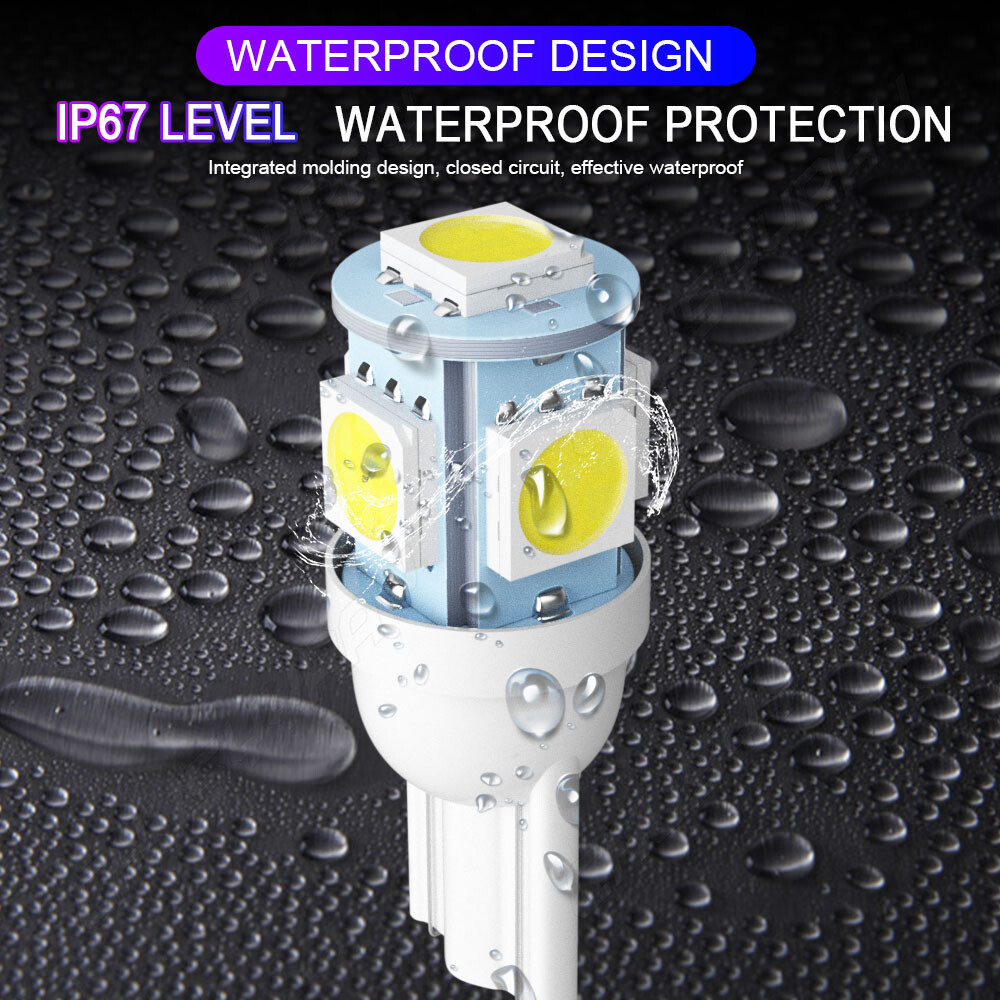 10Pcs Super White T10 Wedge 5-SMD 5050 LED Light bulbs W5W 2825 158 192 168 194