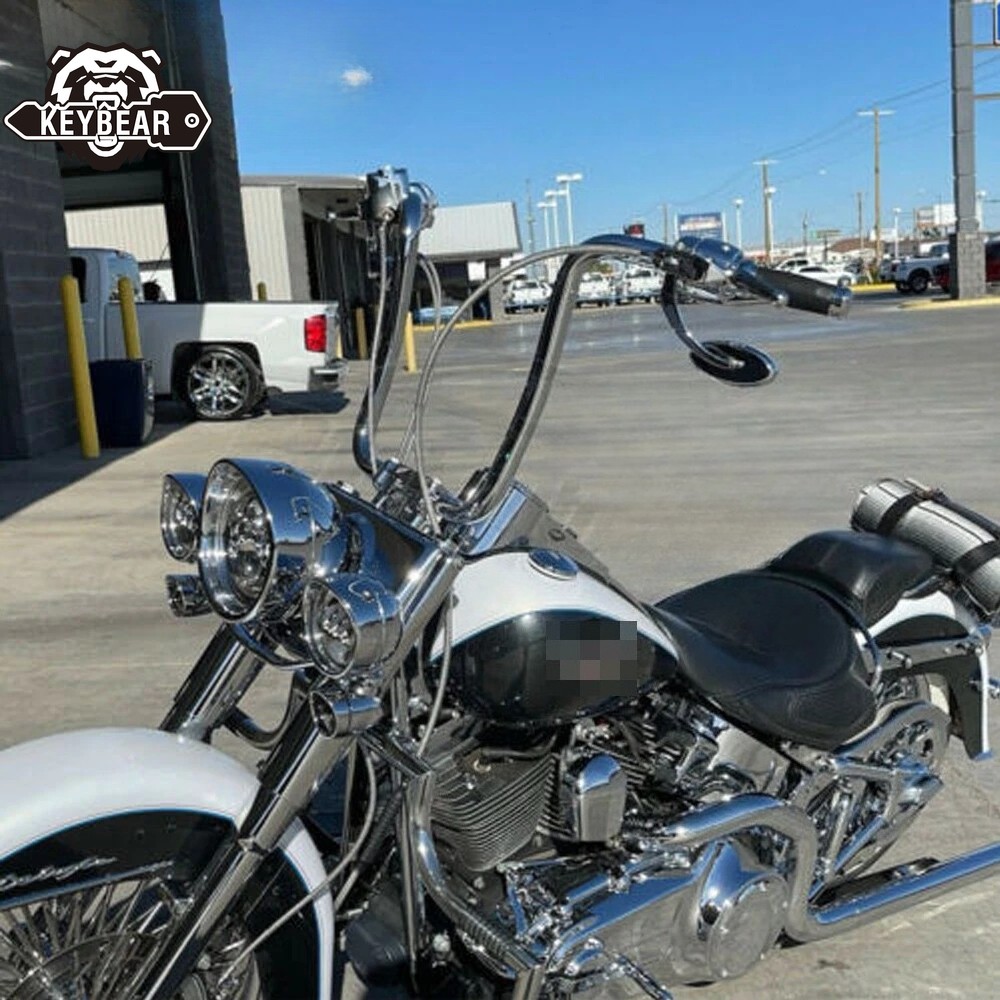 Chrome Rise 16″ APE Hanger Cruved Handlebar For Harley Softail Road King Glide