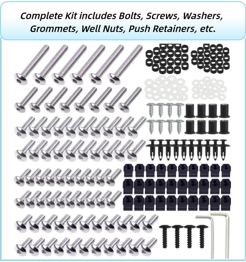 Complete Silver Stainless Screws Fairing Bolt Kit for Kawasaki ZX6R 2009-2012