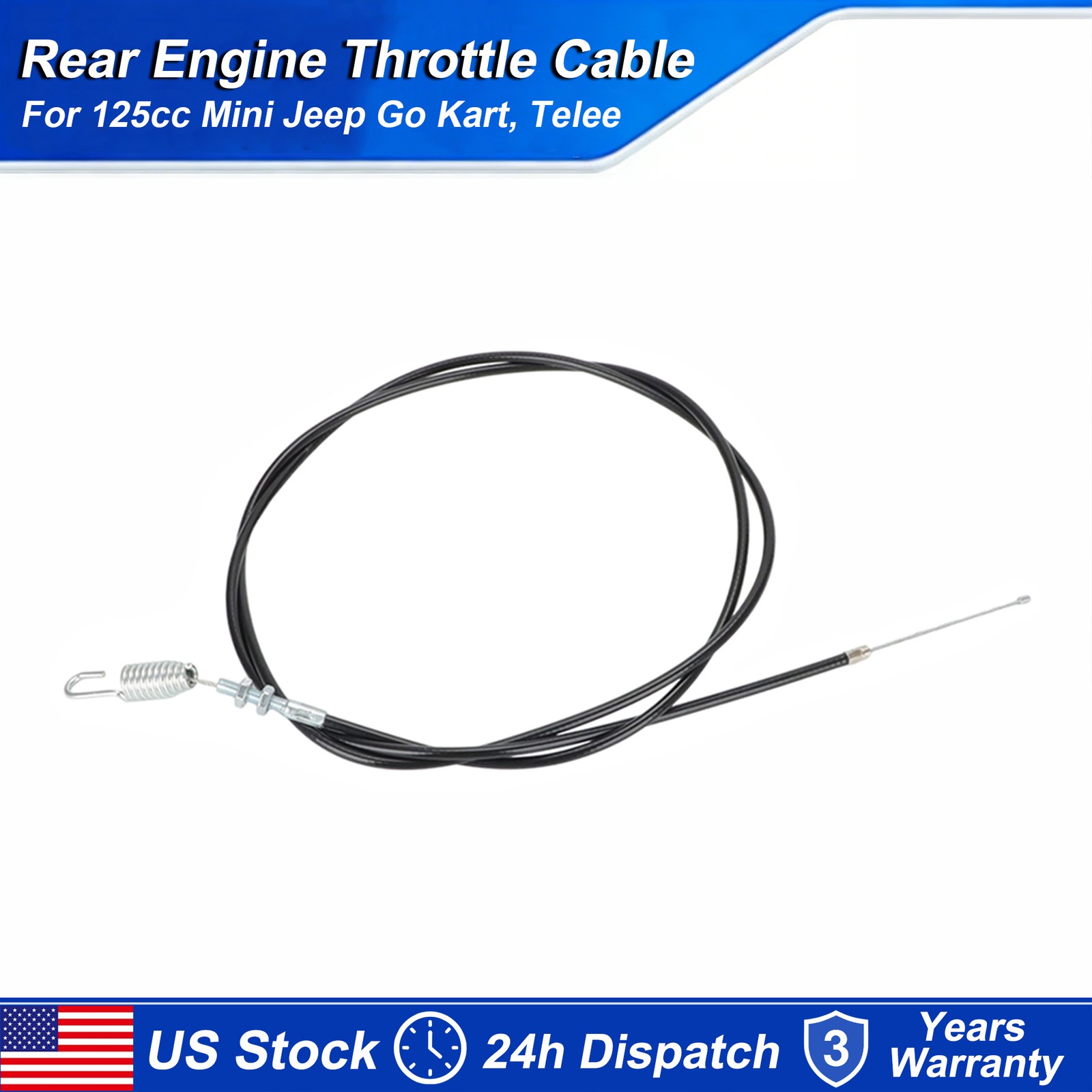 US Black Throttle Cable For 125cc Mini Jeep Go Kart, Telee TL125GK-A(Ranger 125)