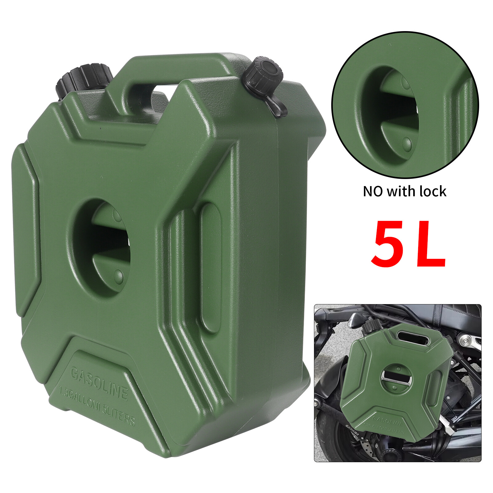 Green 1.3 Gallon Gas Can 5L Spare Oil Storage Fuel Tank For ATV UTV Motorcycle