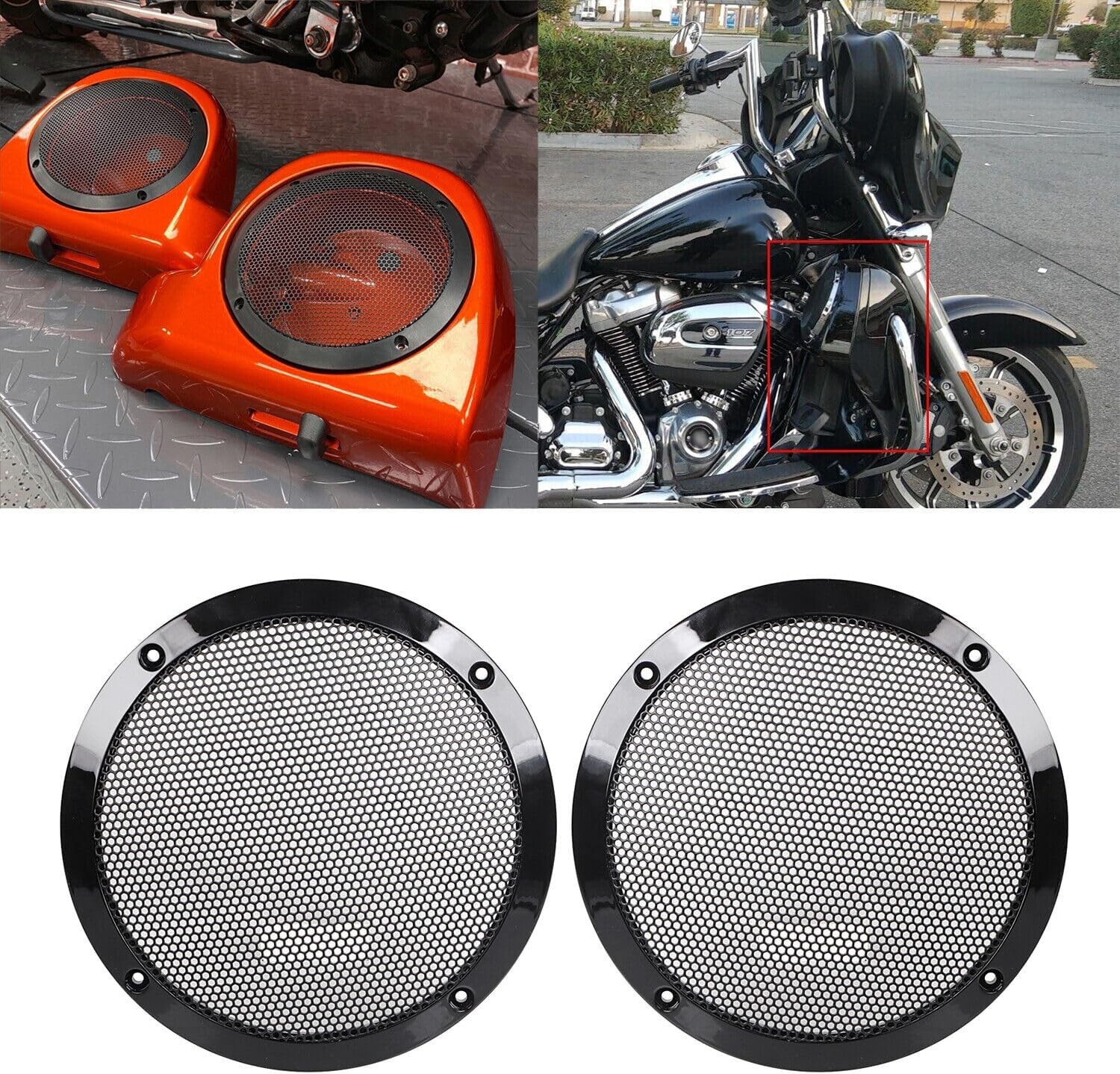 2x 6.5″ Lower Leg Vented Fairing Speaker Cover Mesh Grills for Harley-Davidson