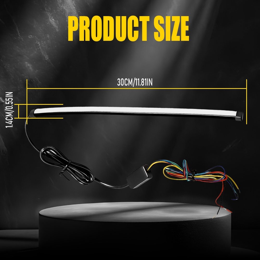 1-10X 30cm LED Motorcycle Turn Signal Brake Sequential Amber&Red Light Strip 12V