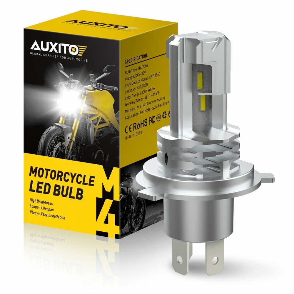AUXITO H4 9003 LED Bulb High/Low Beam White Motorcycle Headlight High Power EOE