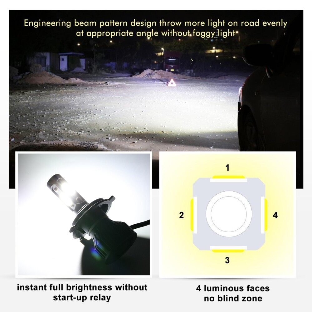 IRONWALLS H4 9003 LED Headlight Bulb Kit Hi-Low Beam 6000K High Power Lamp New