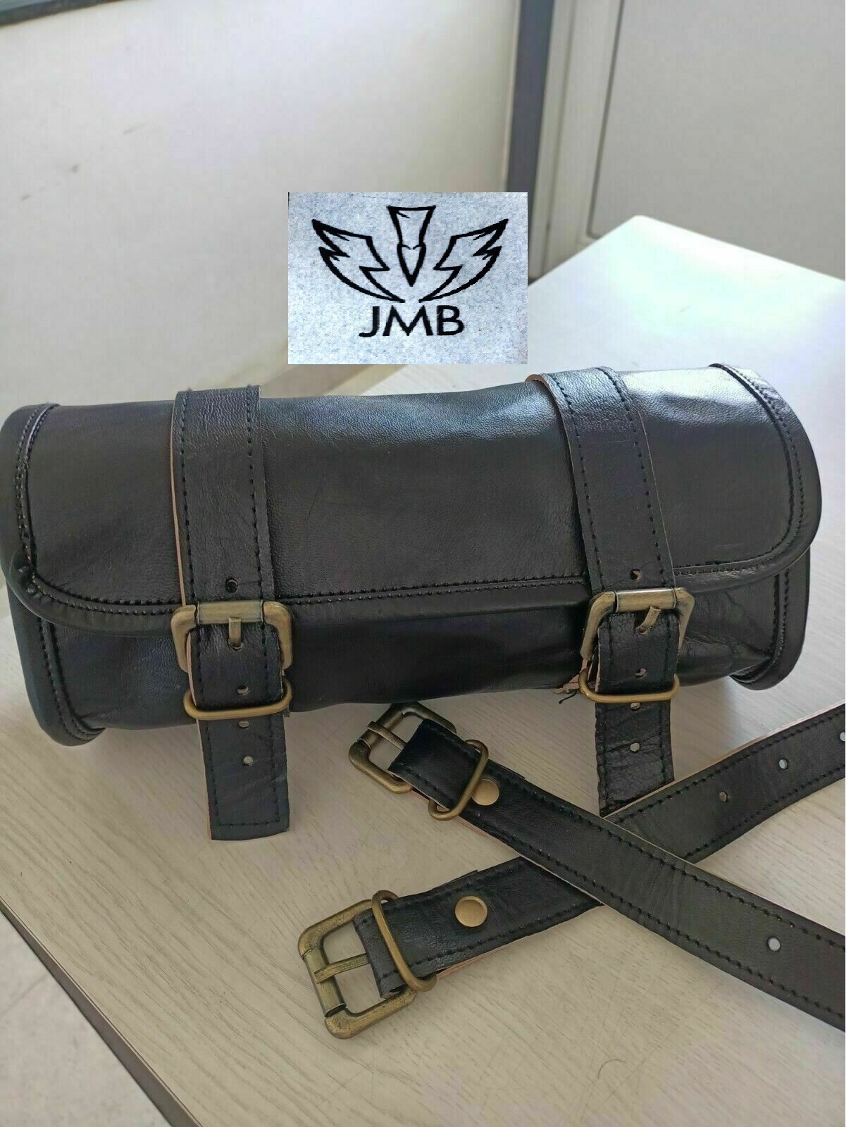 Two Genuine Leather Front Fork Saddle Storage Bag Luggage Tool Bag