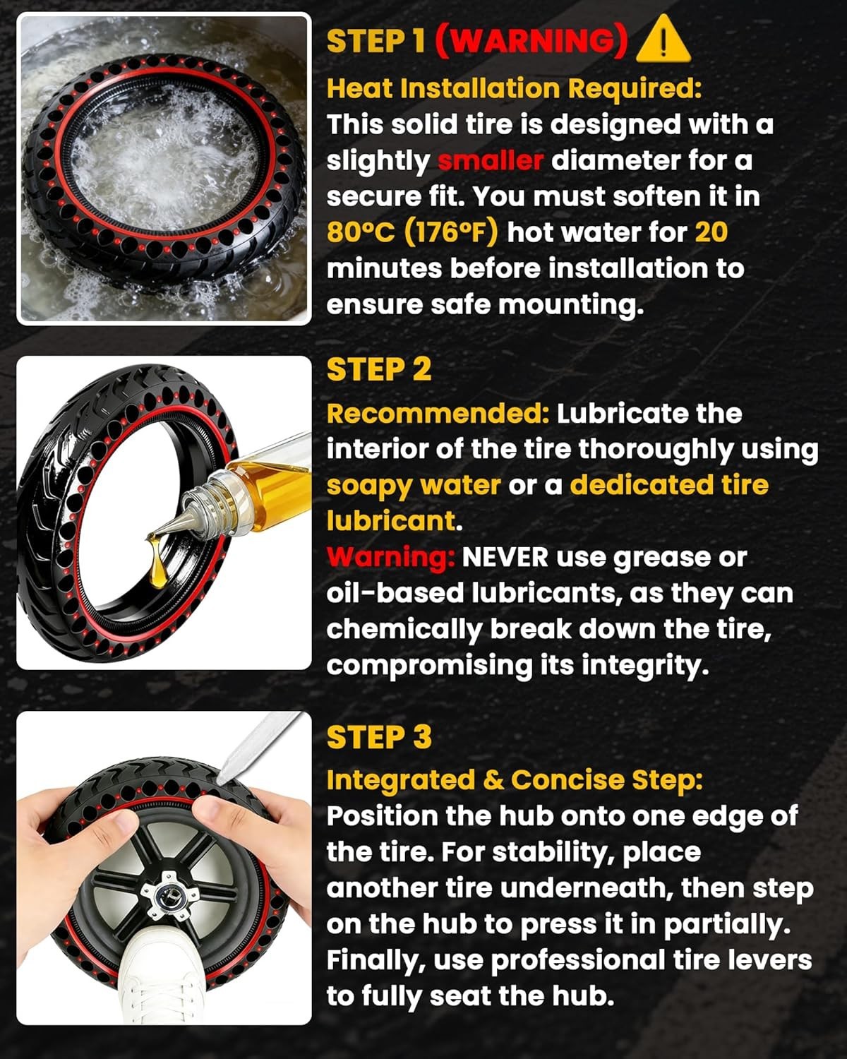 2-Pack 50/75-6.1 Tubeless Scooter Tires, Lightweight & Puncture-Proof Airless…
