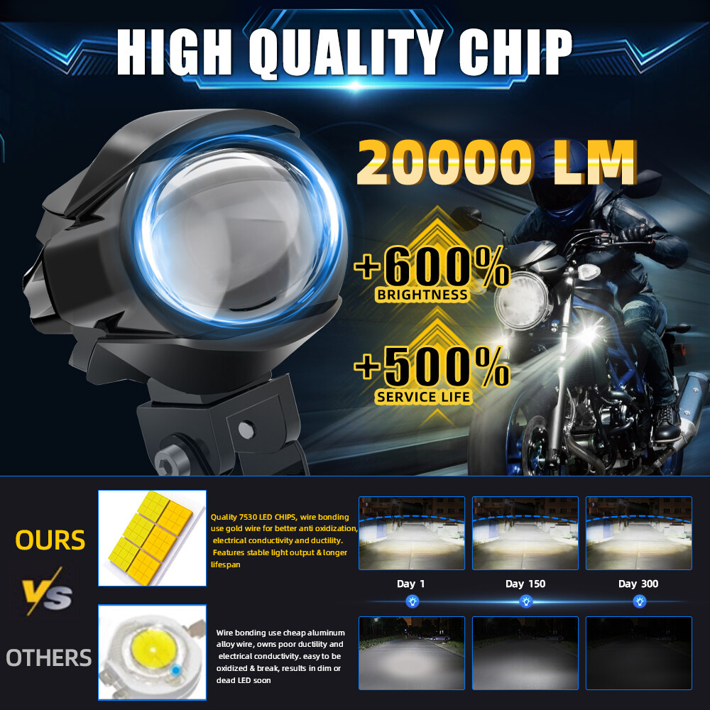 2X 3″ Yellow/White LED Work Lights Fog Driving Lamp Pods offroad for Motorcycle