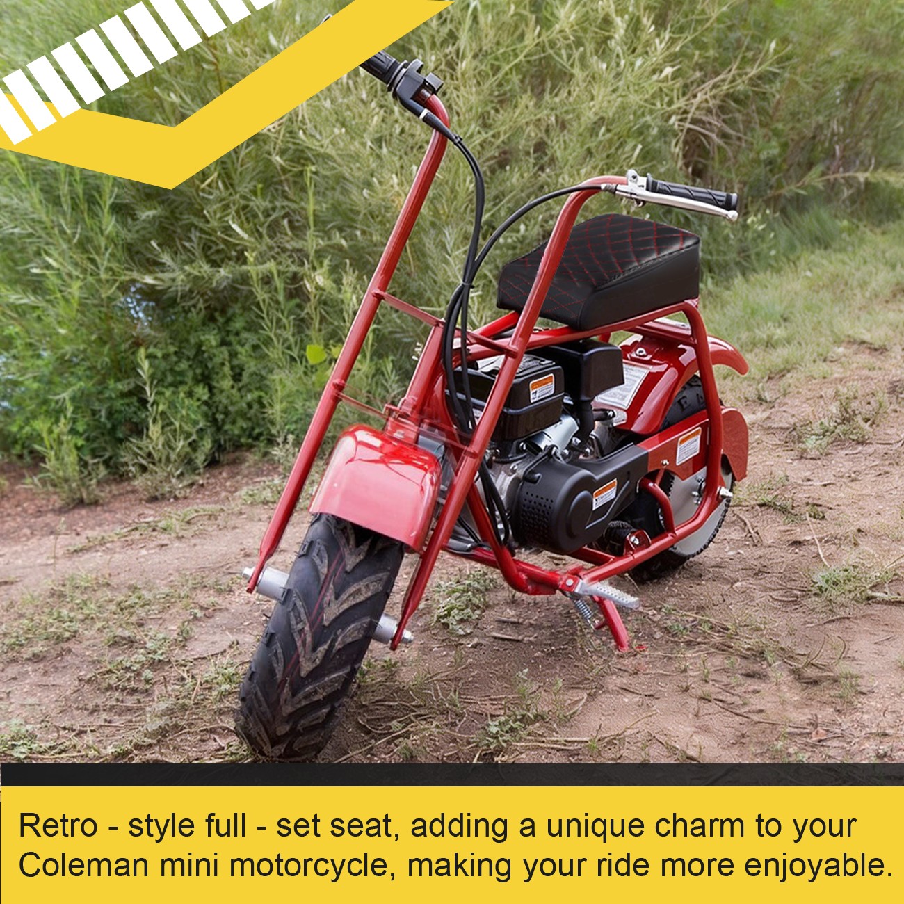 Red Diamond Stitch Retro Mini bike Seat for Coleman CT100U 98cc ct100