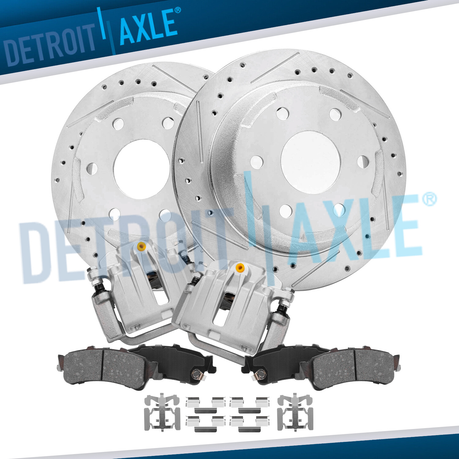 325mm Rear Drilled Rotors Calipers Brake Pads for 2003-06 Silverado Sierra 1500