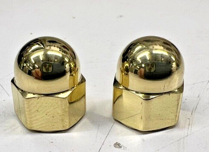2 POLISHED BRASS HIGH CROWN ACORN NUTS 5/16″-24 Harley mirror mount RR