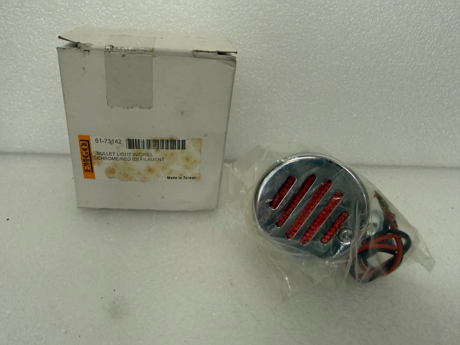 EMGO 61-73142 Chrome Bullet Light with Red Grill Motorcycle Accessory