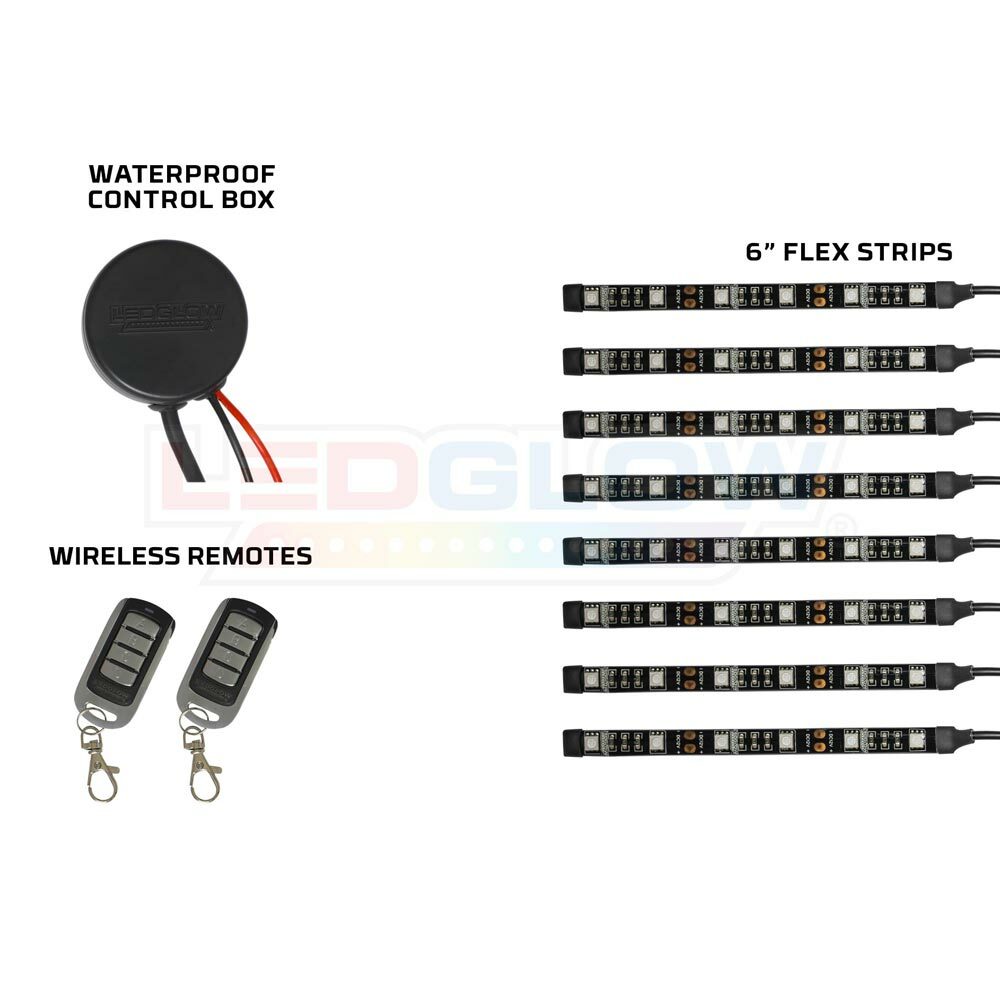 NEW LEDGLOW 8pc GREEN LED NEON FLEXIBLE MOTORCYCLE MOTO LIGHTING KIT