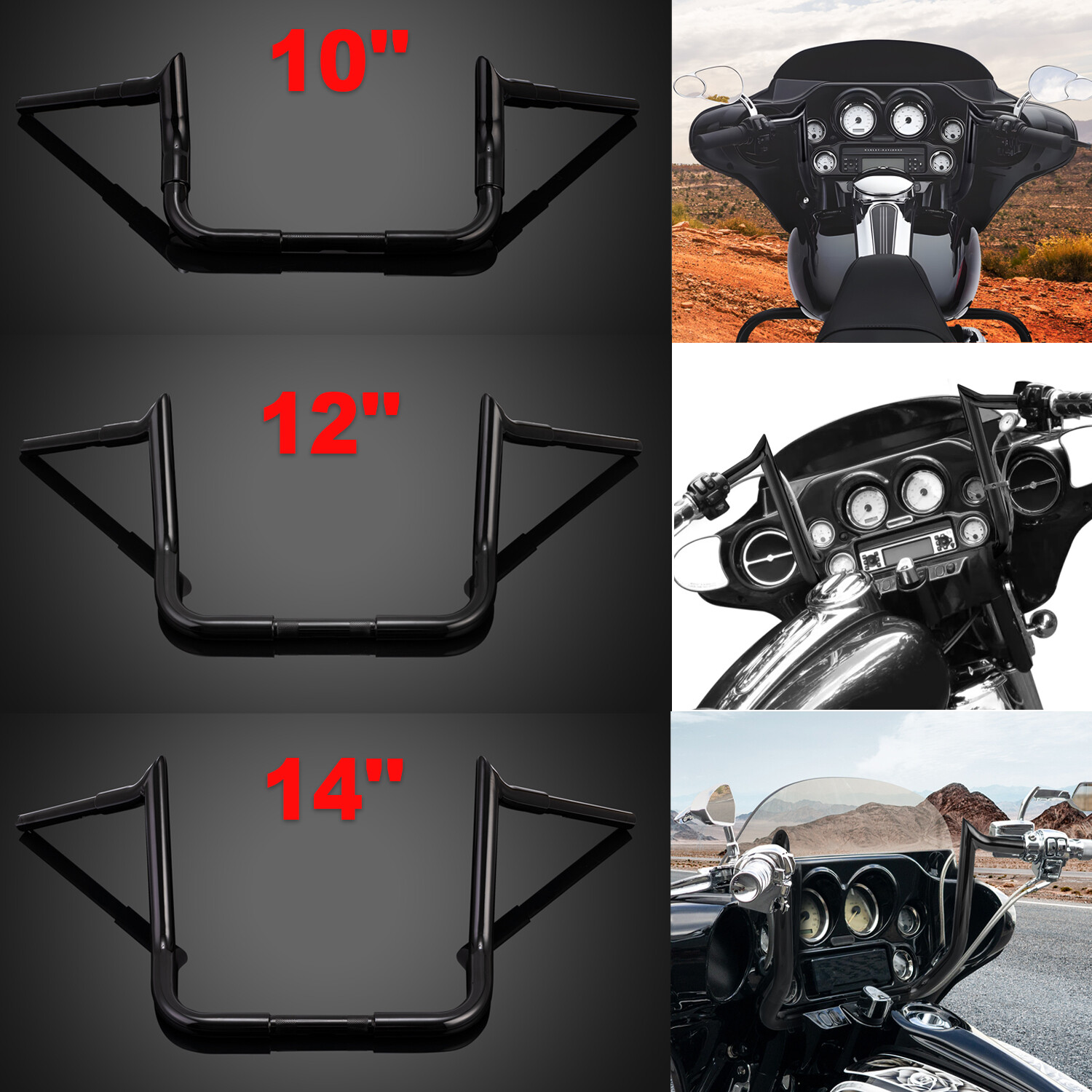16” 10″ 12″ 14″ Meathook Ape Hanger Handlebar For Harley Electra Street Glide