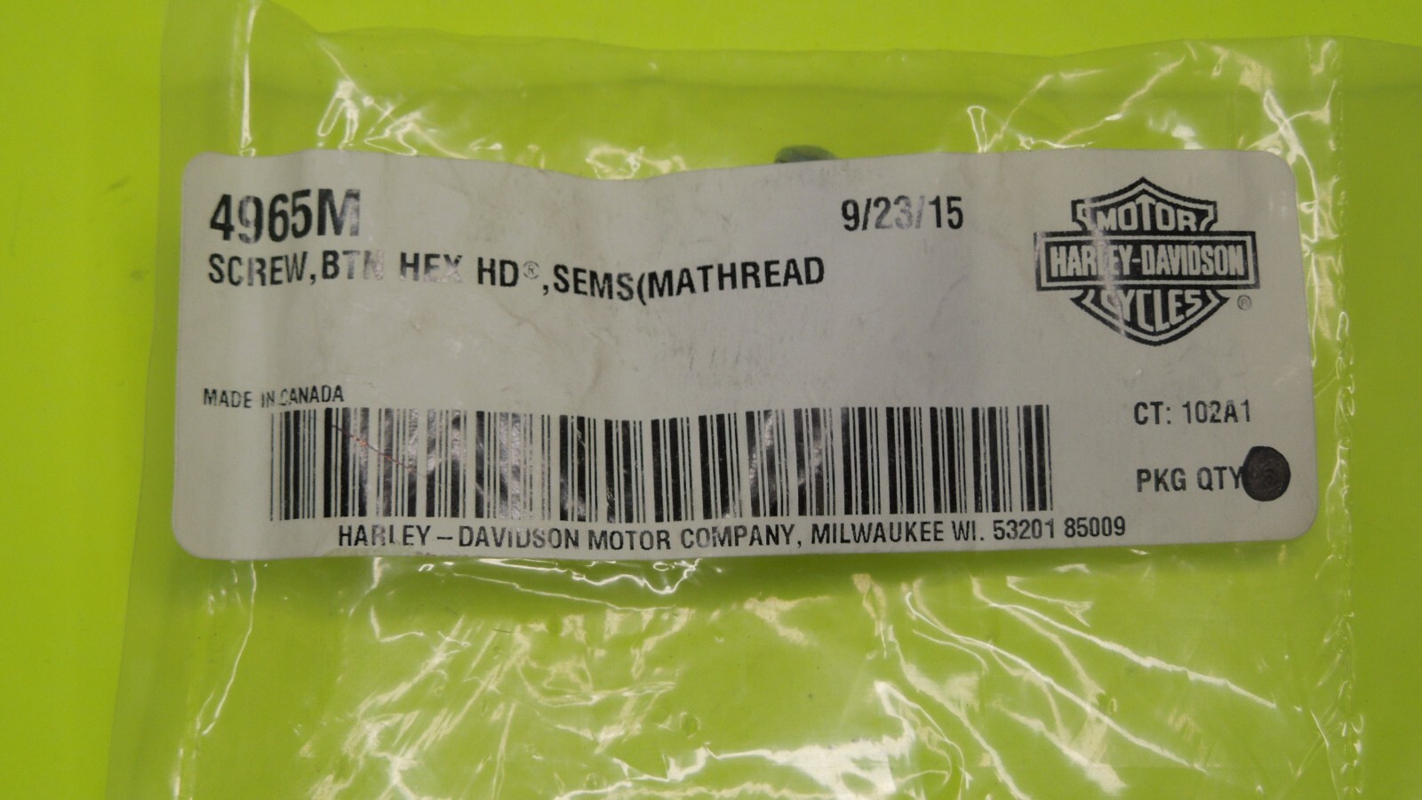 1 NOS OEM Harley Davidson M6 x 1.0 Hex Socket Button Head Sems Screw P/N 4965M