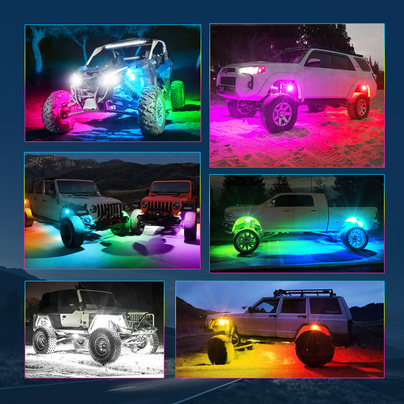 MICTUNING Q1 8 Pods RGB+IC LED Rock Lights APP Undercarriage Underglow Neon Kits