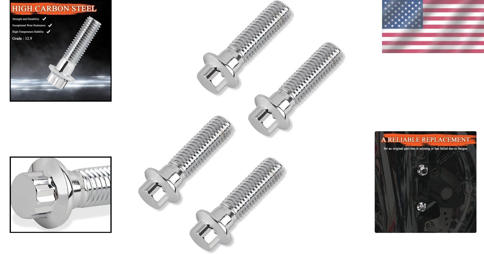 Grade 12.9 Chrome Bolts for Harley Davidson – Front Caliper (4 Pack)
