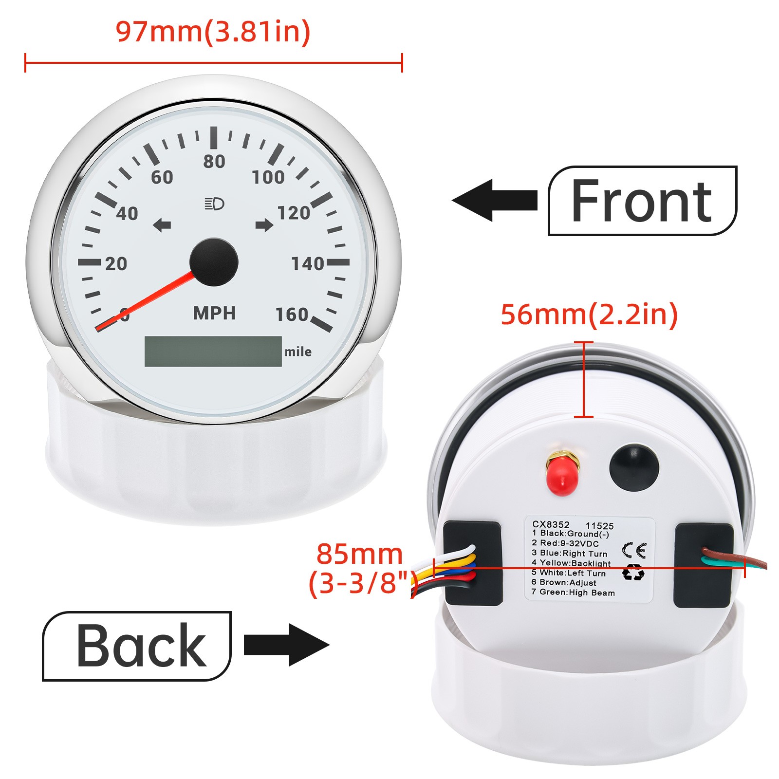 85MM White GPS Speedometer 0-160MPH Gauge for Motorcycles Boat Car Truck ATV US