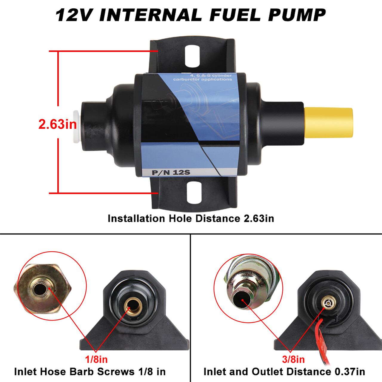 Electric Fuel Pump Carburetor 12V Universal Low Pressure Gas Gasoline 4-7PSI New