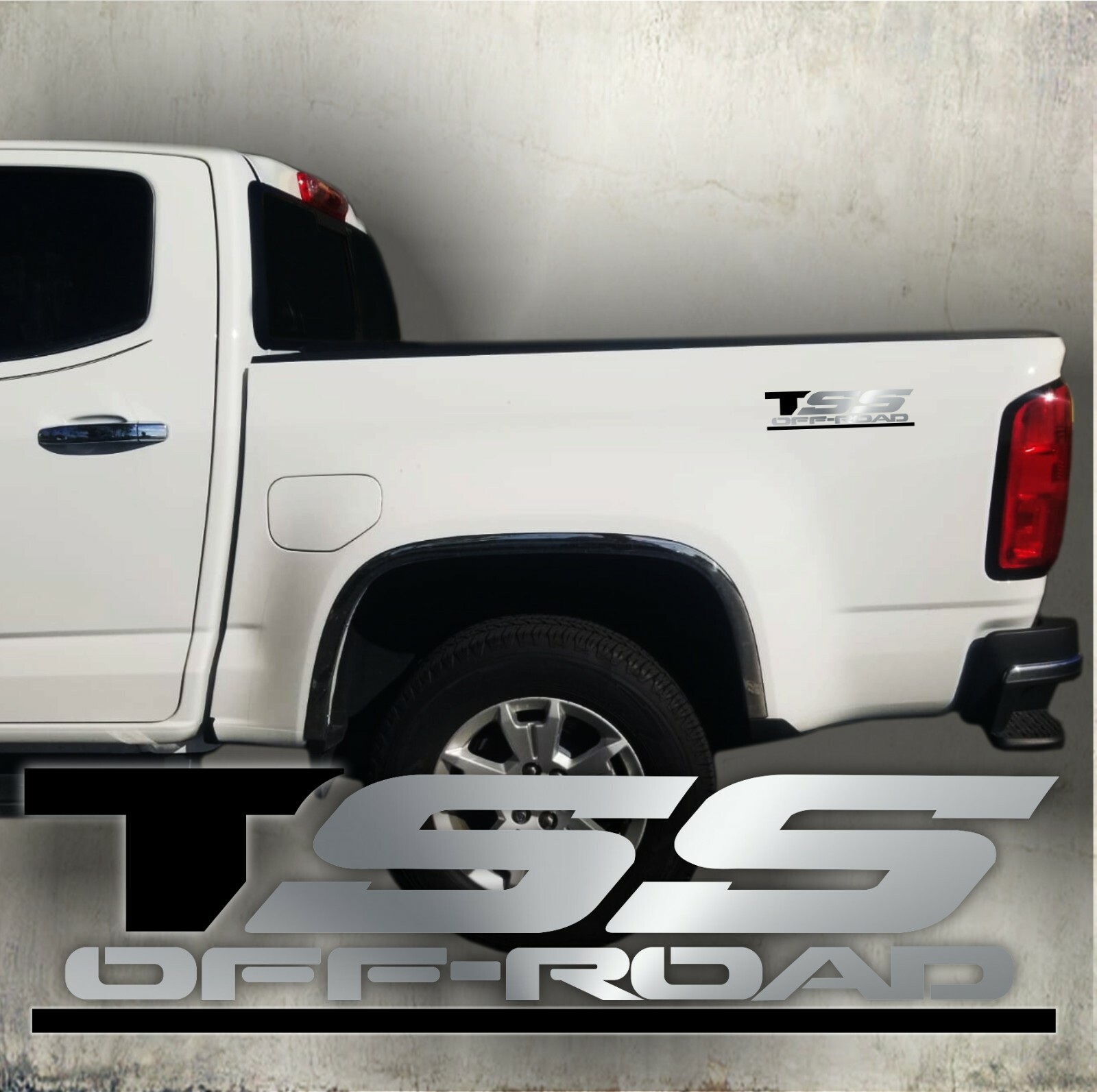TSS OFF ROAD DECAL STICKER, BLACK MATT and SILVER CHROME (1 PAIR)