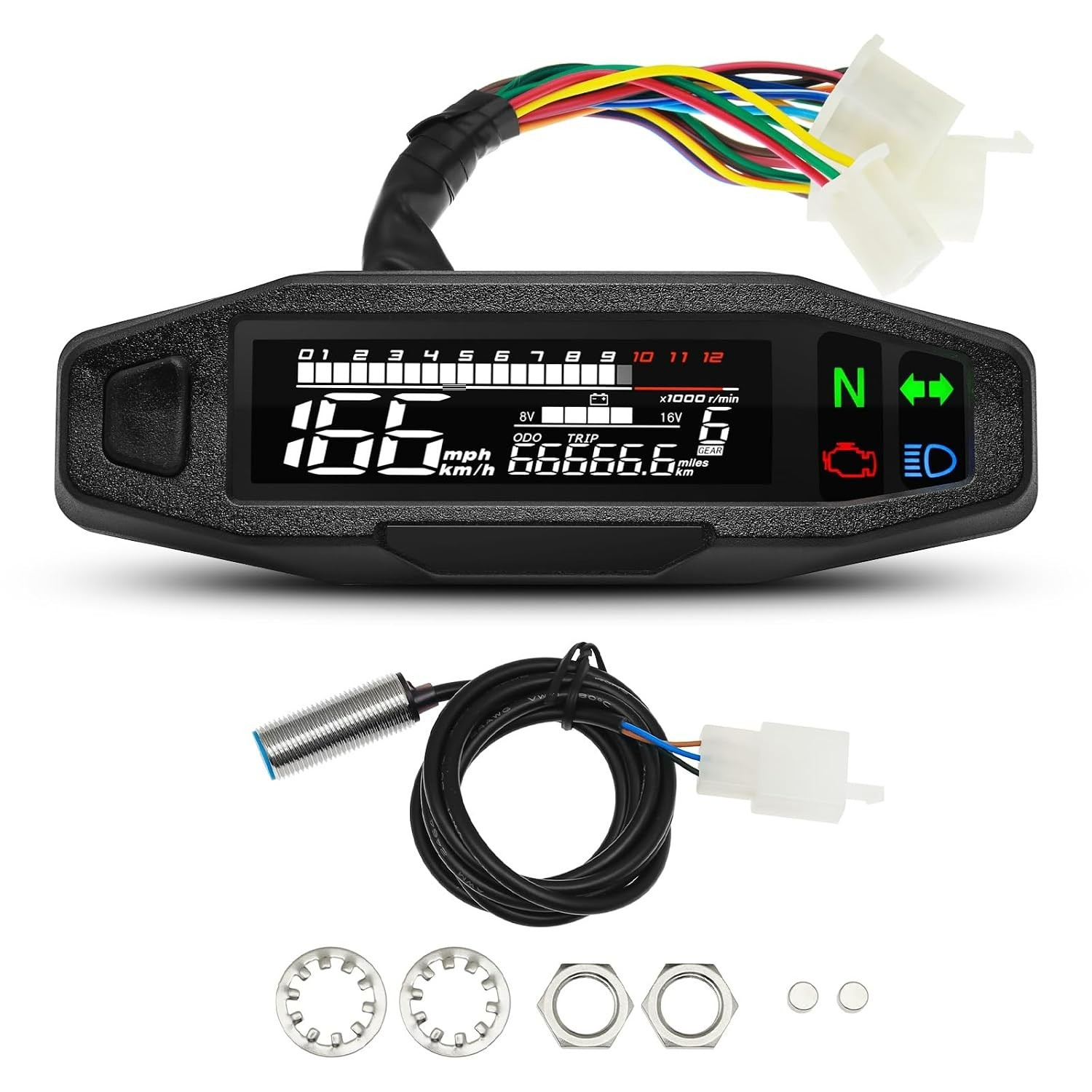 Motorcycle Speedometer MAIMEIMI 9-16V Universal Motorcycle Gauge Cluster