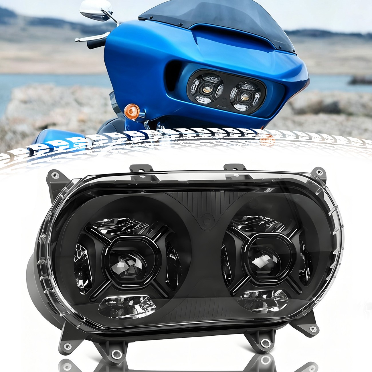 Dual LED Headlight Projector Hi/Lo Sealed Beam Fit for Road Glide 2015-2023