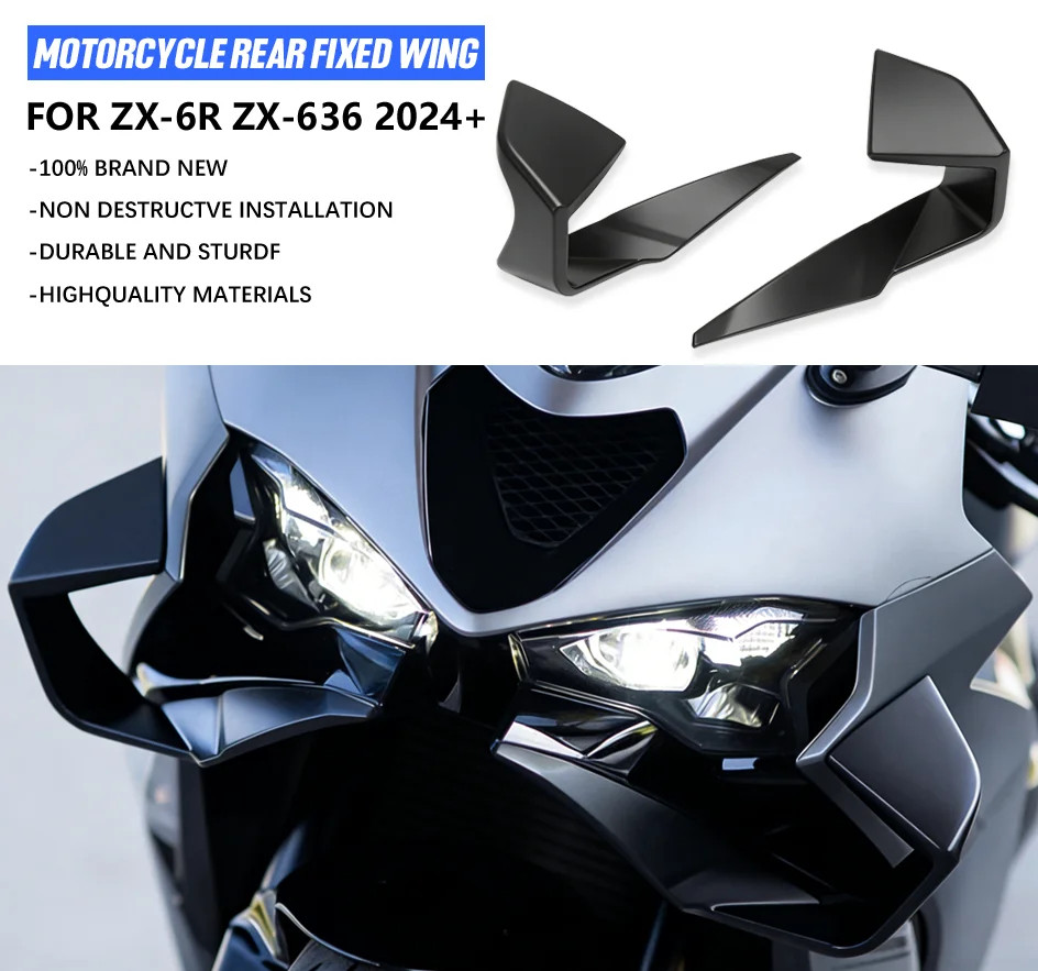 For Kawasaki Ninja ZX-6R 2024-2026 ZX6R Front Bumper Winglet Spoiler Kit