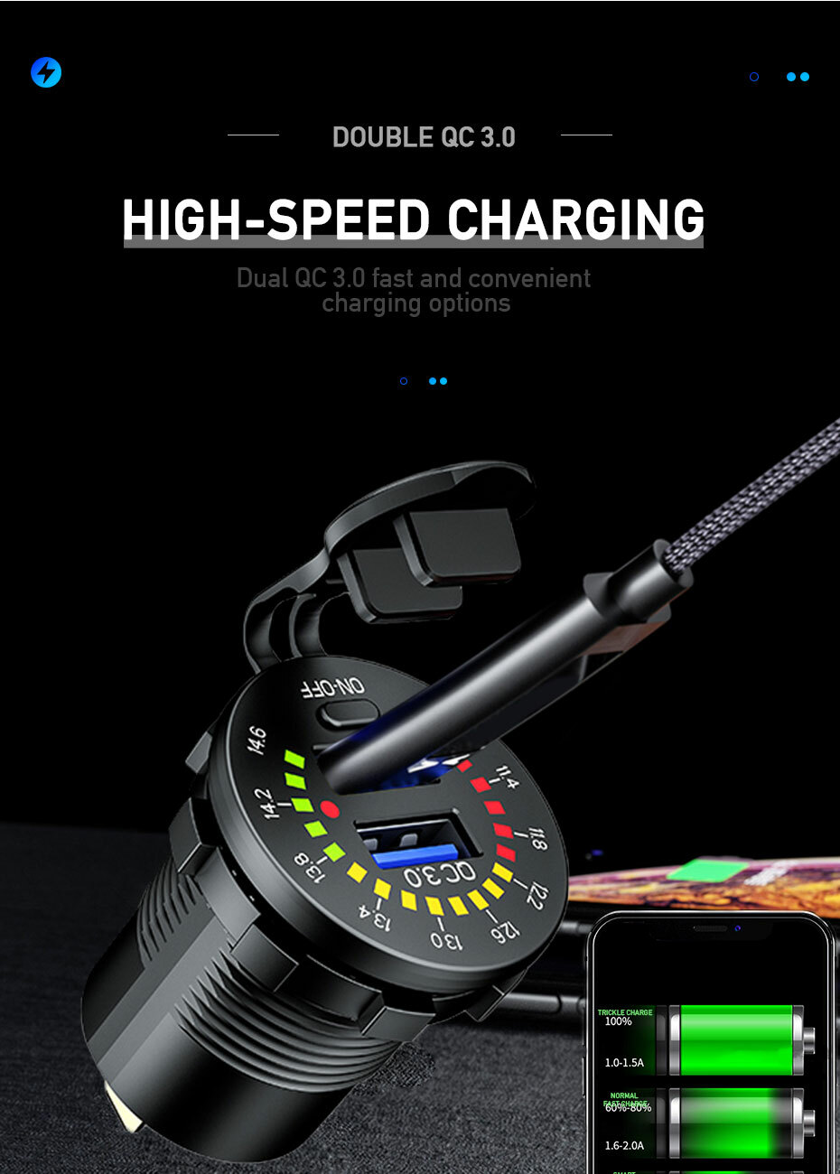Dual USB Charger Socket Adapter Power Outlet 12V/24V For Car SUV Motorcycle ATVs