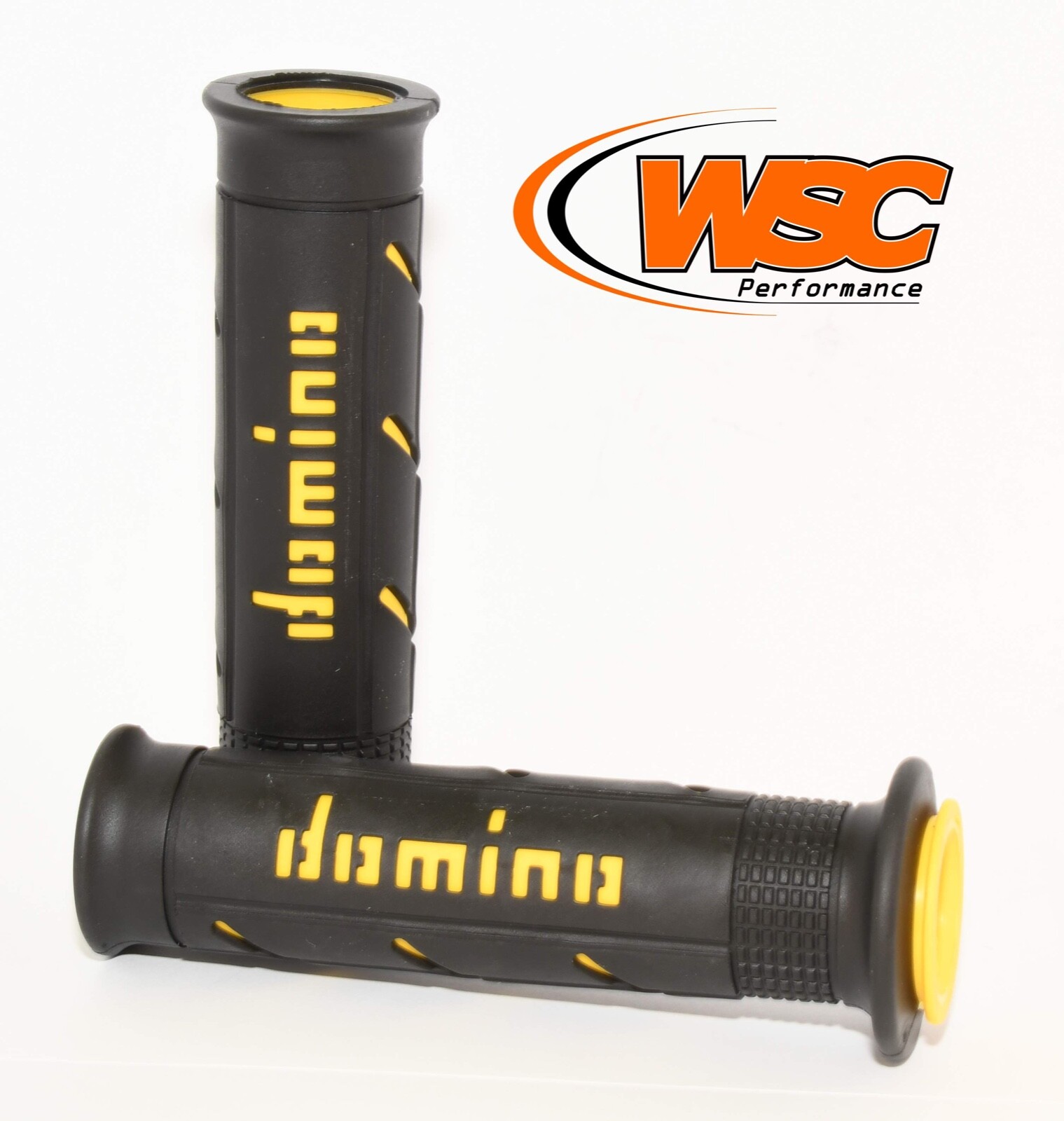 Domino A250 XM2 Dual Density Super Soft Motorcycle Handlebar Grips Black Yellow