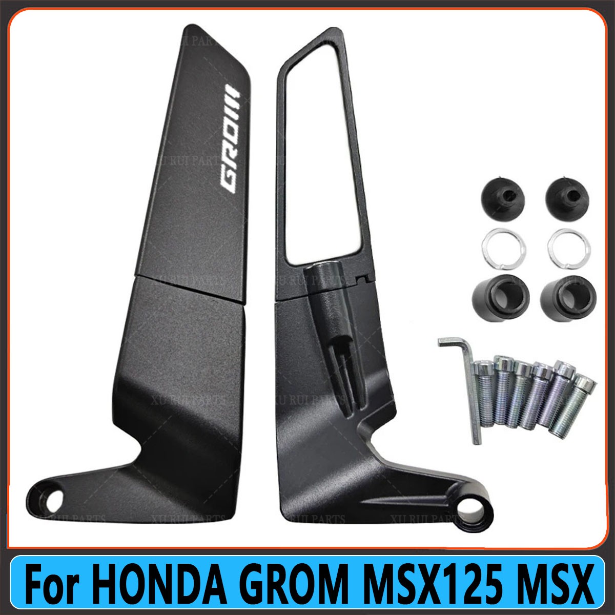 1Set NEW Adjustable Rotating Rearview Mirror For HONDA GROM MSX125 MSX Black