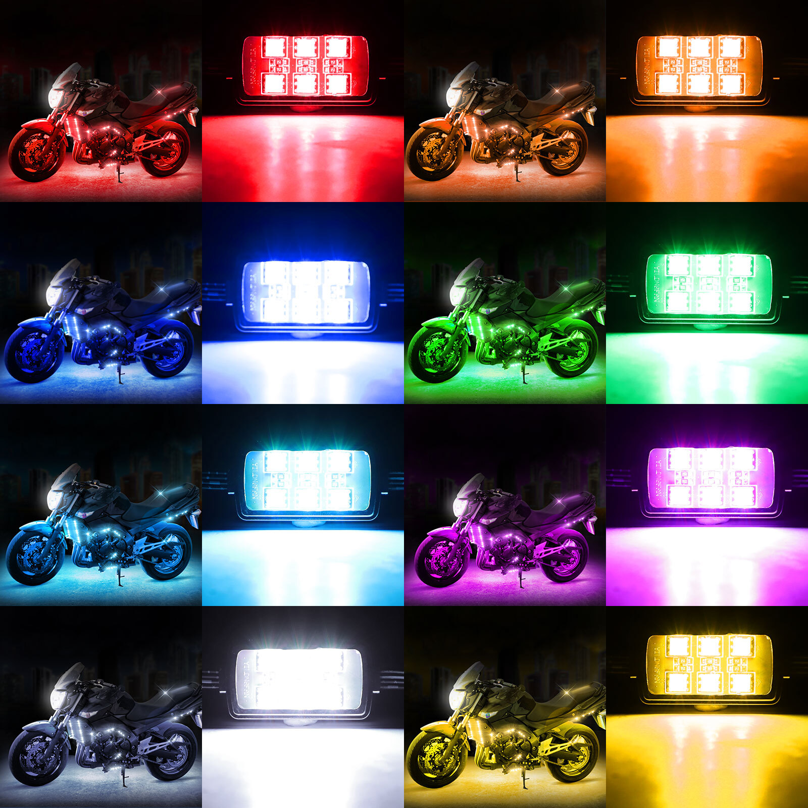 8 Pods RGB LED Rock Lights for Motorcycle Underglow Light Kit w/ Remote Control
