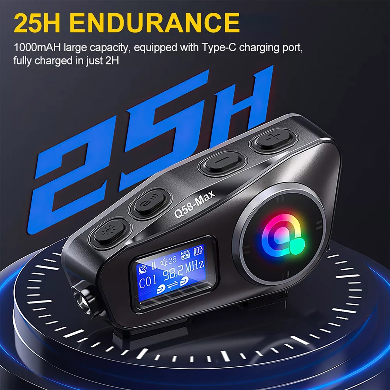 New 1000mAh Waterproof Bluetooth Headset Motorcycle Intercom Helmet LCD