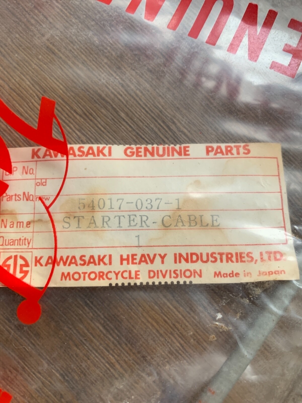 New old stock kawasaki starter cable 54017-037-1 motorcycle F5 f8 f9 grey