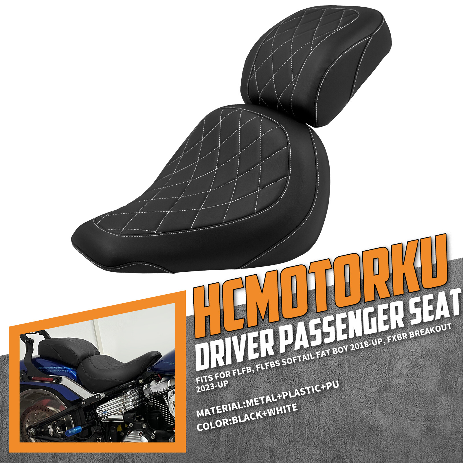 Driver Passenger Seat w/ White Stitching For Harley 23-24 Breakout 18-23 Fat Boy