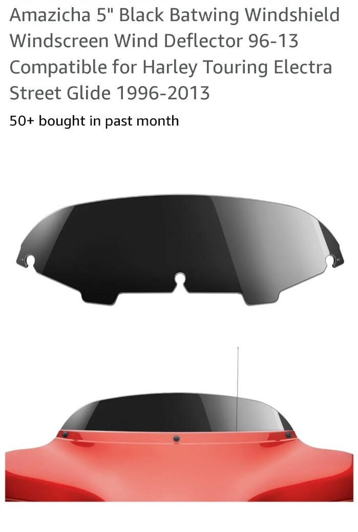Amazicha 5″ Black Batwing Windshield Windscreen Wind Deflector 96-13 Compatible