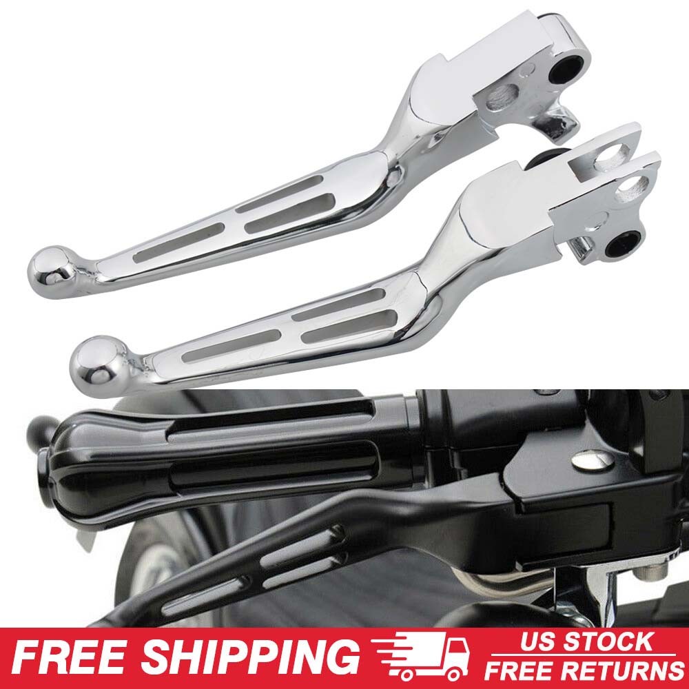 Chrome Brake Clutch Hand Levers Slotted For Harley Touring Electra Street Glide