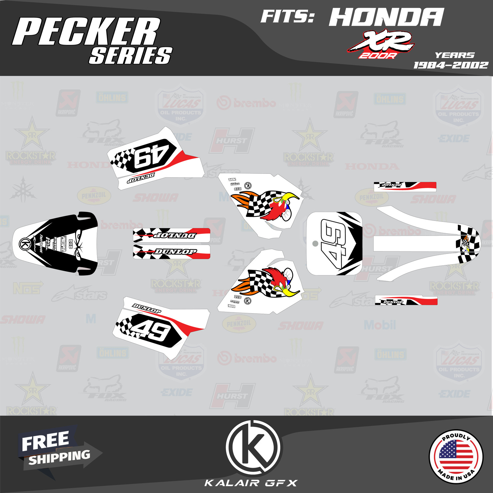 Graphics Kit for Honda XR200R (1984-2002) Pecker – WHITE
