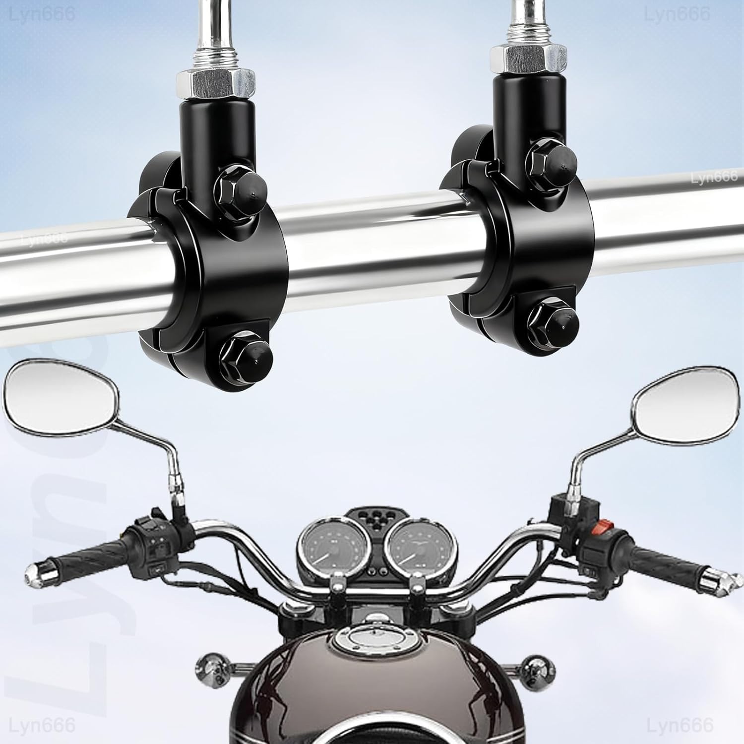 Universal Black Mirror Mount Clamp for Motorcycles and ATVs – Fits 7/8″ Bars