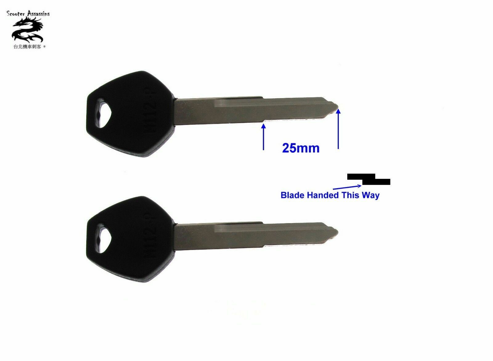 2 x AFTER-MARKET REPLACEMENT KEY BLANKS for SYM LEFT HANDED , UK