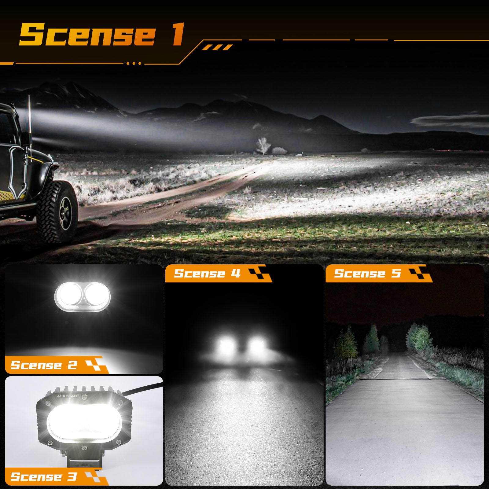 AUXBEAM 4inch 60W LED Driving Light Cube Pods Motorcycle Spot Lights for Harley