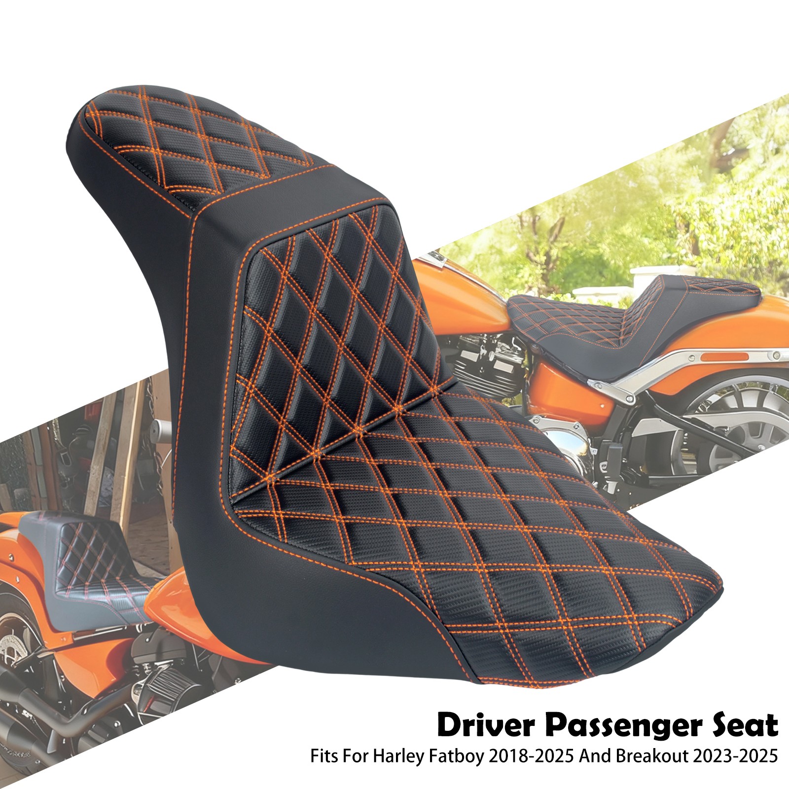 Driver Passenger Seat Orange Stitching For Harley Fat Boy 18-2025 Breakout 23-25
