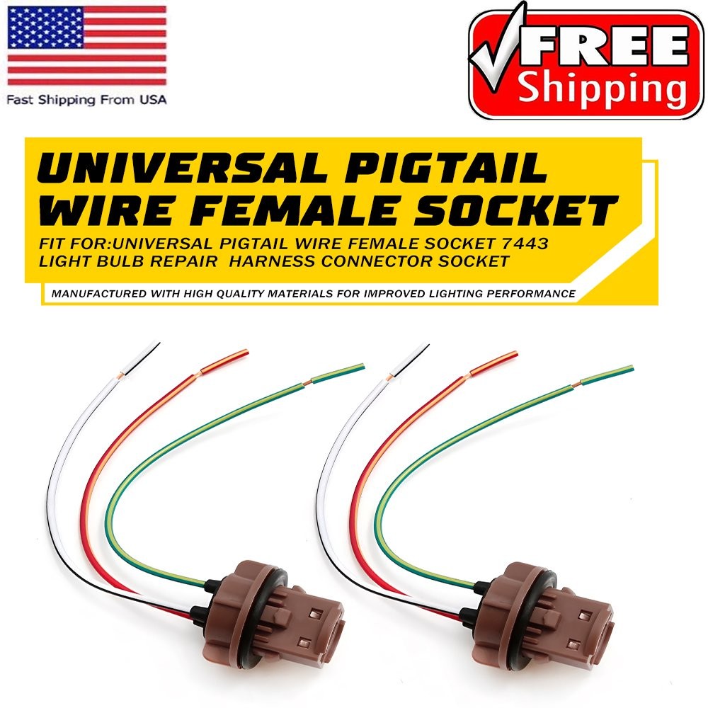 Pigtail Female Wire Socket 7443 Two Harness Turn Signal Front Lamp DRL Universal